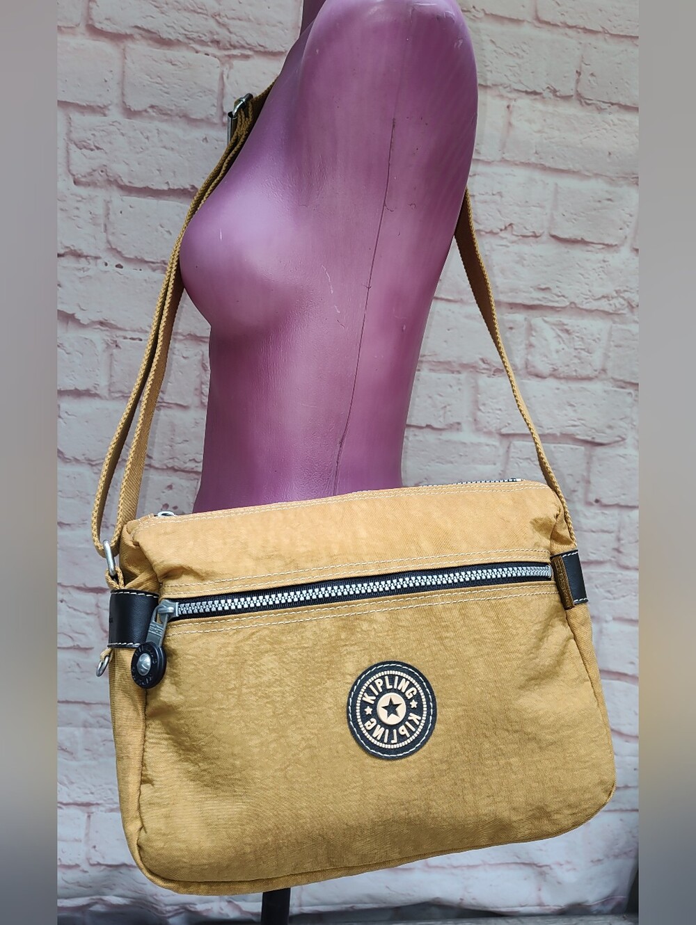 Kipling Crinkle Nylon Tote Shoulder Crossbody Purse Tote Bag Yellow